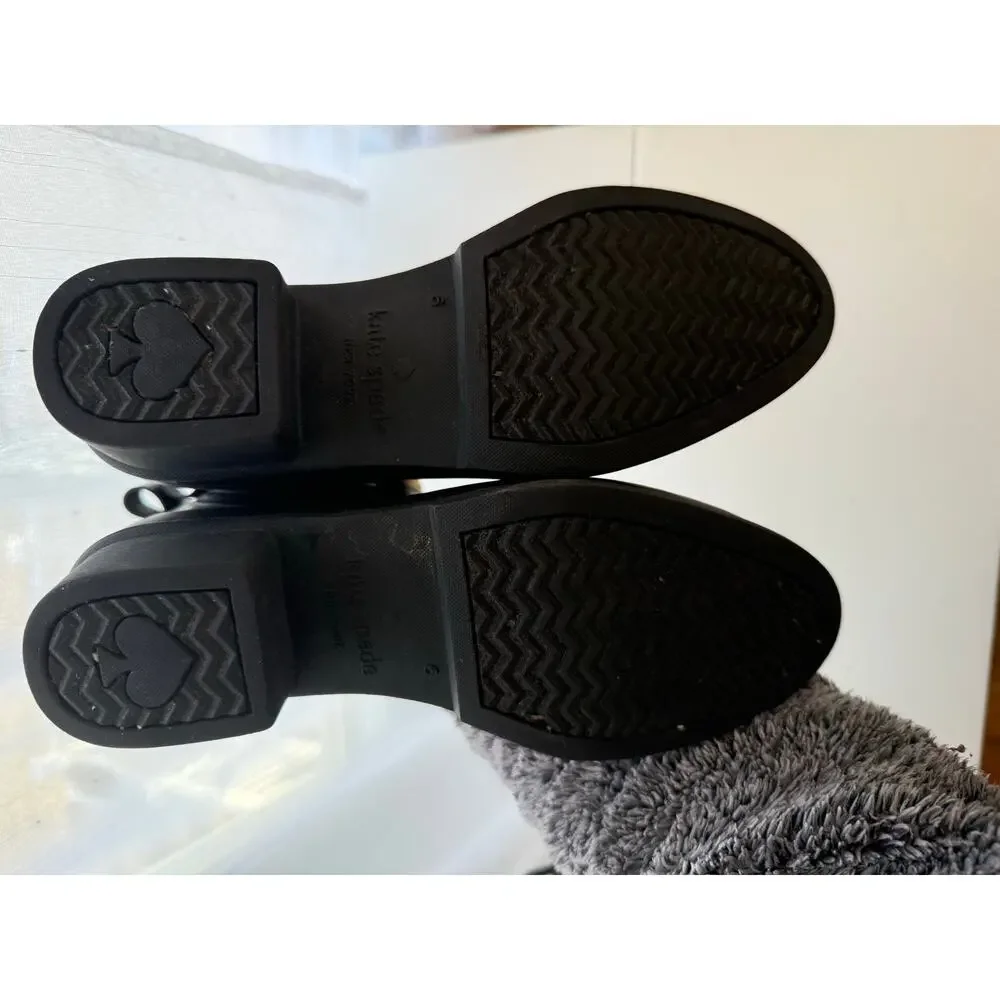 Kate Spade Rain Boot Ankle Chelsea Black Low Block Heel Pull On 6